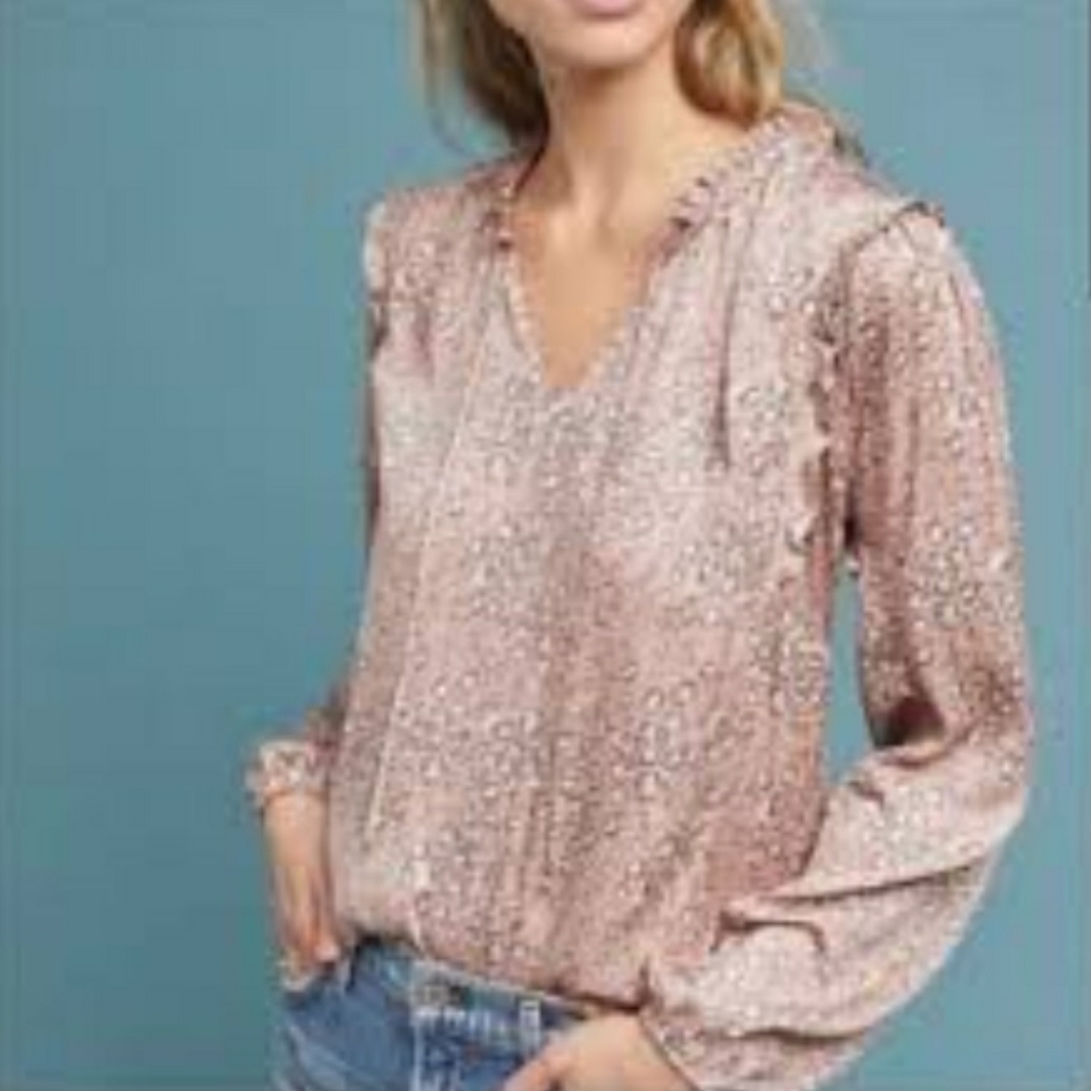 Anthro Dolan Pink Ruffles Animal Print Blouse